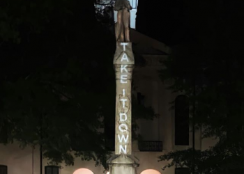 Citizens project ‘TAKE IT DOWN’ onto the Lafayette County Courthouse Confederate monument