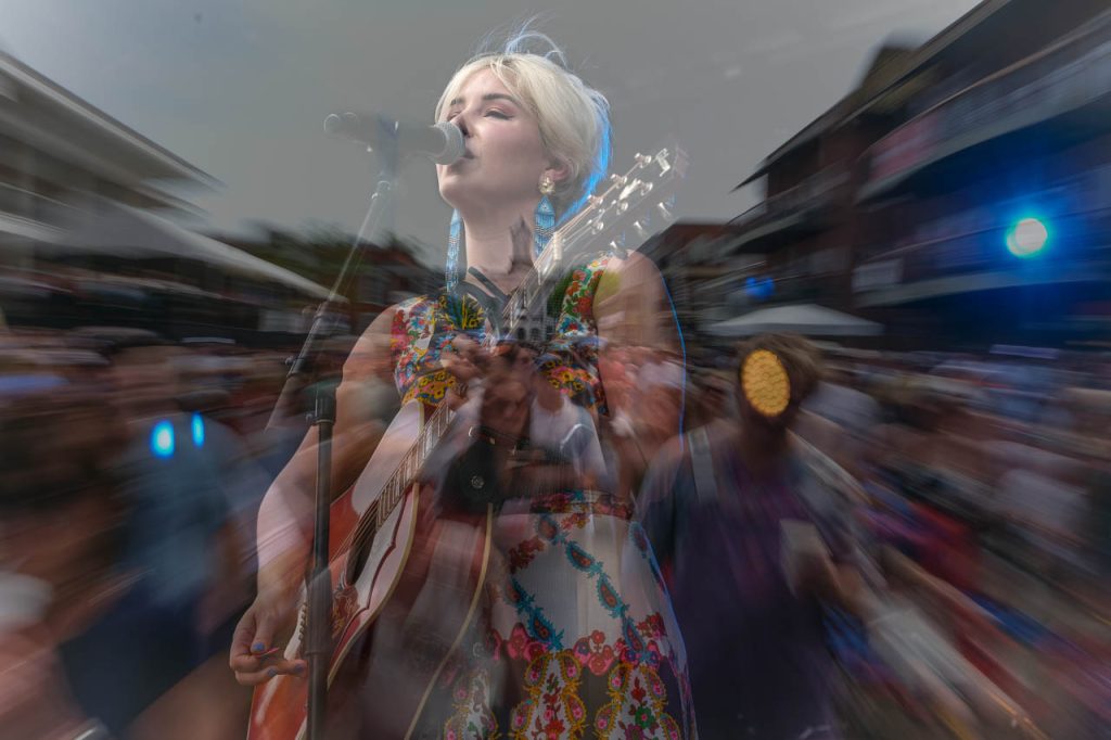 Maggie Rose performs in front of a large crowd on the Double Decker main stage on April 23, 2022. Photo by HG Biggs.
