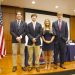 Andrew (A.J.) Heskett, Wils Davis, Kaylee Goff, and Jack Jones stand in front of ASB senate