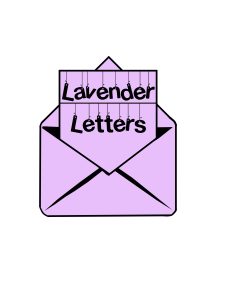 lavender letters graphic, a purple envelope with a purple letter, "lavender letters" is written in bold black font on the letter