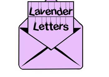 lavender letters graphic, a purple envelope with a purple letter, "lavender letters" is written in bold black font on the letter