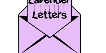 lavender letters graphic, a purple envelope with a purple letter, "lavender letters" is written in bold black font on the letter