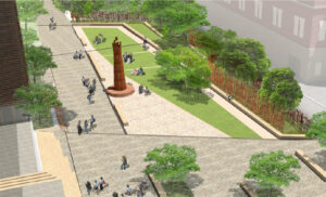 This rendering shows the proposed final product of the construction of the Faulkner Memorial Garden, to honor the late William Faulkner, next to the Duff Center.