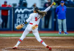 Ole Miss Softball pitcher Miali Guachino pitching
