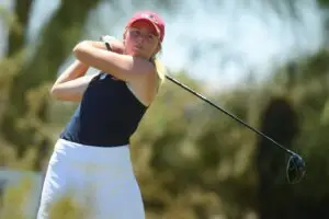 Ole Miss Women's Golf player Andrea Lignell swings during the 2021 NCAA Women's Golf Championship.