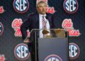 Golding addresses the press at SEC Media Days